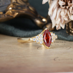 1CT Marquise Cut Garnet Cluster Engagement Anniversary Ring