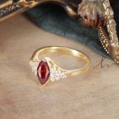1CT Marquise Cut Garnet Cluster Engagement Anniversary Ring