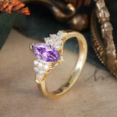 1CT Marquise Cut 2 Prong Amethyst Cluster Engagement Anniversary Ring