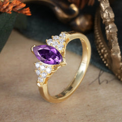 1CT Marquise Cut 2 Prong Amethyst Cluster Engagement Anniversary Ring