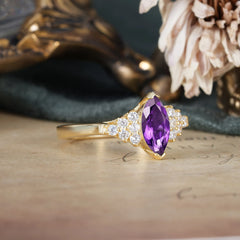 1CT Marquise Cut 2 Prong Amethyst Cluster Engagement Anniversary Ring