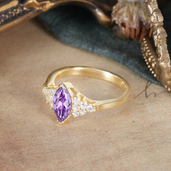 1CT Marquise Cut 2 Prong Amethyst Cluster Engagement Anniversary Ring