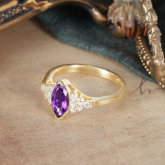 1CT Marquise Cut 2 Prong Amethyst Cluster Engagement Anniversary Ring