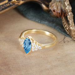 1CT Marquise Cut 2 Prong Aquamarine Cluster Engagement Anniversary Ring