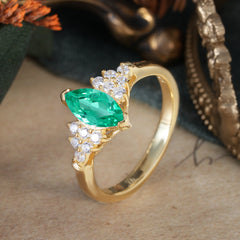 1CT Marquise Cut 2 Prong Emerald Cluster Engagement Anniversary Ring