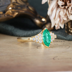 1CT Marquise Cut 2 Prong Emerald Cluster Engagement Anniversary Ring
