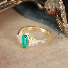 1CT Marquise Cut 2 Prong Emerald Cluster Engagement Anniversary Ring