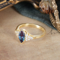 1CT Marquise Cut Alexandrite Cluster Engagement Anniversary Ring