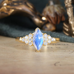 1CT Marquise Cut 2 Prong Moonstone Cluster Engagement Anniversary Ring