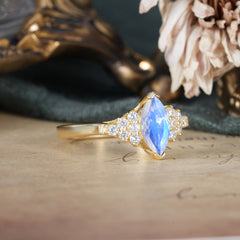 1CT Marquise Cut 2 Prong Moonstone Cluster Engagement Anniversary Ring