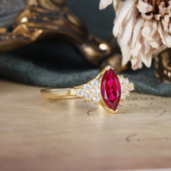 1CT Marquise Cut Ruby Cluster Engagement Anniversary Ring