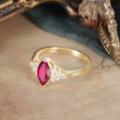 1CT Marquise Cut Ruby Cluster Engagement Anniversary Ring