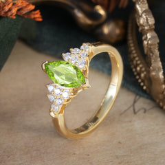 1CT Marquise Cut 2 Prong Peridot Cluster Engagement Anniversary Ring