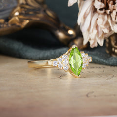1CT Marquise Cut 2 Prong Peridot Cluster Engagement Anniversary Ring
