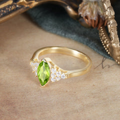 1CT Marquise Cut 2 Prong Peridot Cluster Engagement Anniversary Ring
