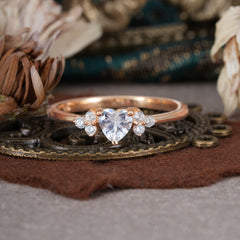 Heart Cut Classic Moissanite Engagement Ring Side with 3-stone