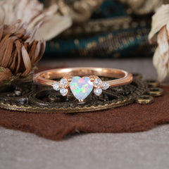 3 Prong Heart Cut Classic Opal Engagement Ring Side with 3-stone