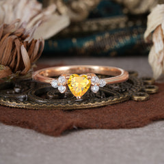 Heart Cut Classic Citrine Engagement Ring Side with 3-stone