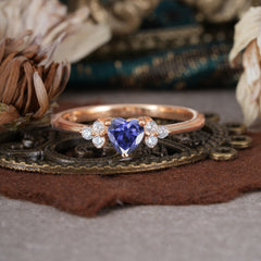 Heart Cut Classic Tanzanite Engagement Ring Side with 3-stone