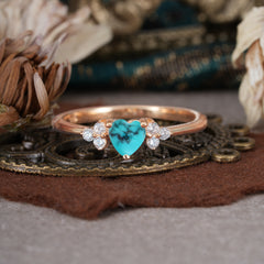 3 Prong Heart Cut Classic Turquoise Engagement Ring Side with 3-stone