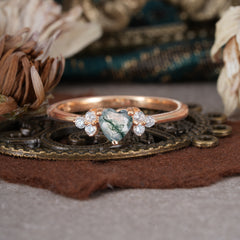 Heart Cut Classic Moss Agate Engagement Ring Side with 3-stone