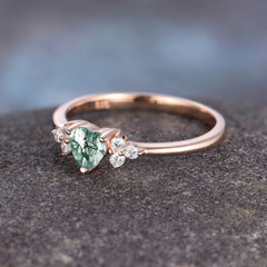 Heart Cut Classic Moss Agate Engagement Ring Side with 3-stone