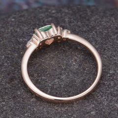 Heart Cut Classic Moss Agate Engagement Ring Side with 3-stone
