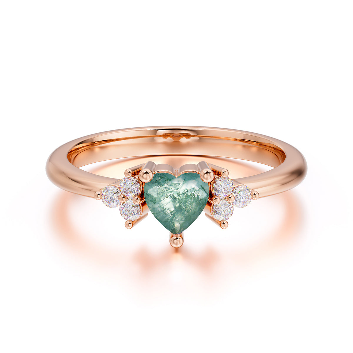 Heart Cut Classic Moss Agate Engagement Ring Side with 3-stone