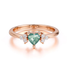 Heart Cut Classic Moss Agate Engagement Ring Side with 3-stone