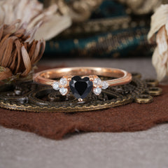 Heart Cut Classic Black Onyx Engagement Ring Side with 3-stone