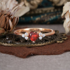 Heart Cut Classic Garnet Engagement Ring Side with 3-stone