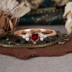 Heart Cut Classic Garnet Engagement Ring Side with 3-stone