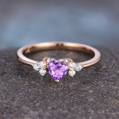 Heart Cut Classic Amethyst Engagement Ring Side with 3-stone