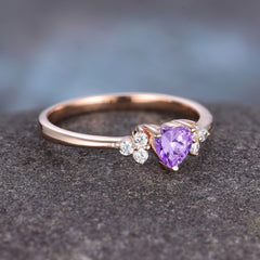 Heart Cut Classic Amethyst Engagement Ring Side with 3-stone