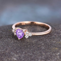 Heart Cut Classic Amethyst Engagement Ring Side with 3-stone