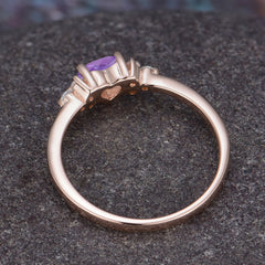 Heart Cut Classic Amethyst Engagement Ring Side with 3-stone