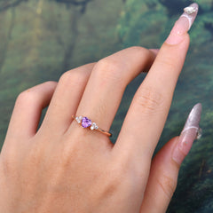 Heart Cut Classic Amethyst Engagement Ring Side with 3-stone