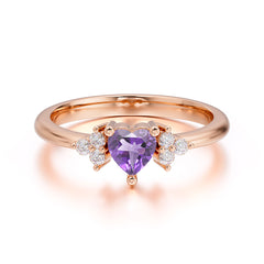 Heart Cut Classic Amethyst Engagement Ring Side with 3-stone