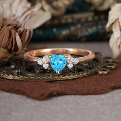 Heart Cut Classic Aquamarine Engagement Ring Side with 3-stone