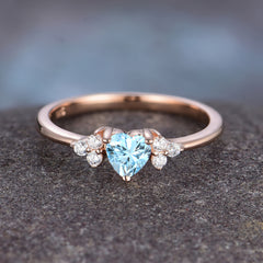 Heart Cut Classic Aquamarine Engagement Ring Side with 3-stone