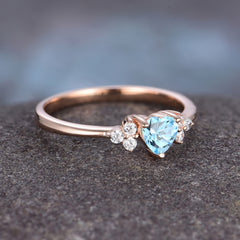 Heart Cut Classic Aquamarine Engagement Ring Side with 3-stone