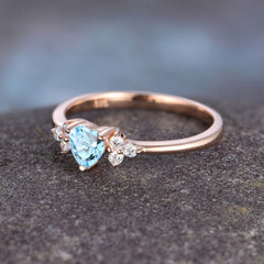 Heart Cut Classic Aquamarine Engagement Ring Side with 3-stone