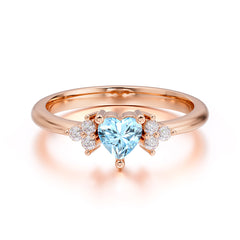 Heart Cut Classic Aquamarine Engagement Ring Side with 3-stone