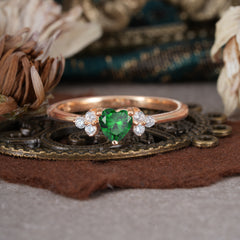 Heart Cut Classic Emerald Engagement Ring Side with 3-stone