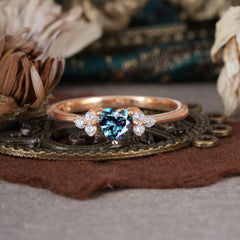 3 Prong Heart Cut Classic Alexandrite Engagement Ring Side with 3-stone