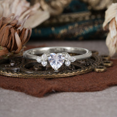 Heart Cut Classic Moissanite Engagement Ring Side with 3-stone