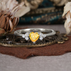 Heart Cut Classic Citrine Engagement Ring Side with 3-stone