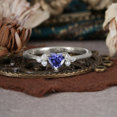 Heart Cut Classic Tanzanite Engagement Ring Side with 3-stone