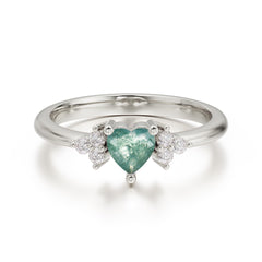 Heart Cut Classic Moss Agate Engagement Ring Side with 3-stone