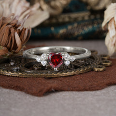 Heart Cut Classic Garnet Engagement Ring Side with 3-stone